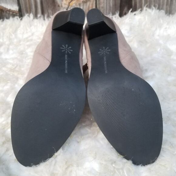 Isaac Mizrahi Live Debbie Boot Size 7.5 Tan Suede Leather Heel Open Toe Side Zip - Picture 10 of 13